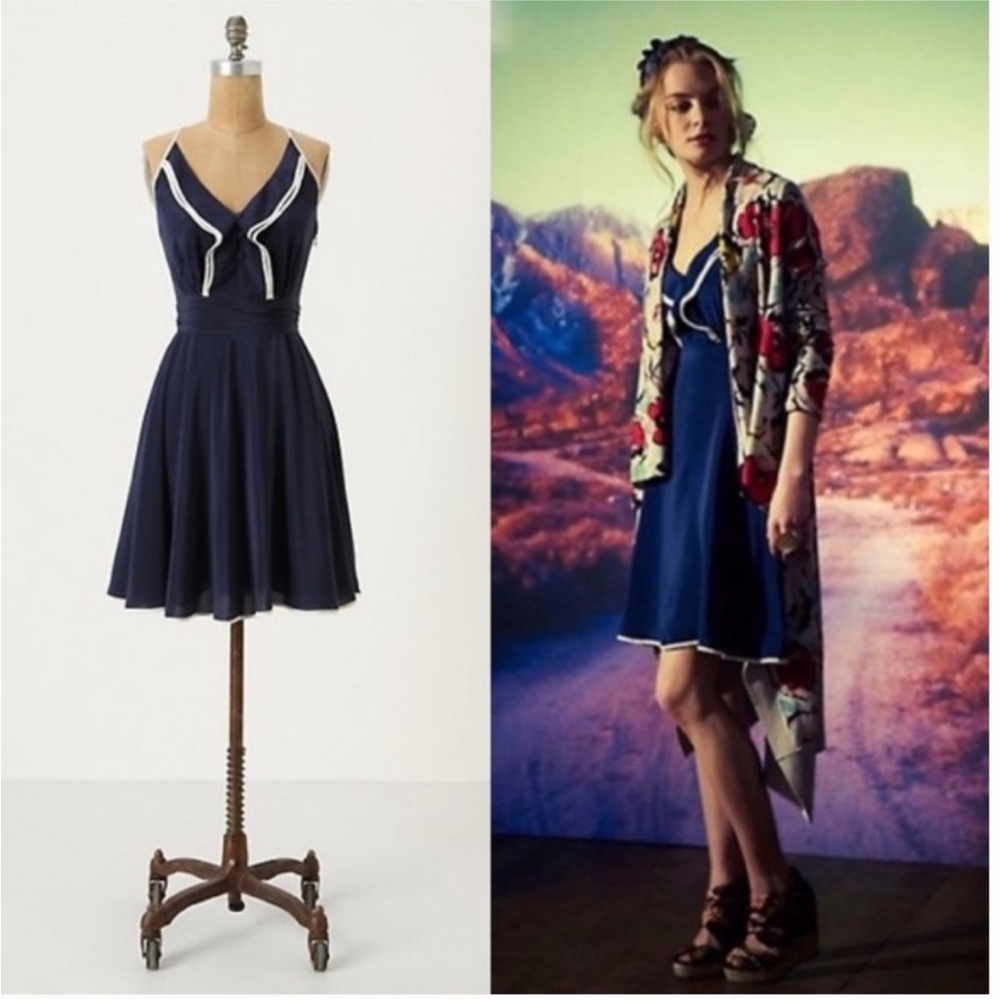Anthropologie Girls From Savoy Gull Wing Silk Fit and Flare Dress Size 4